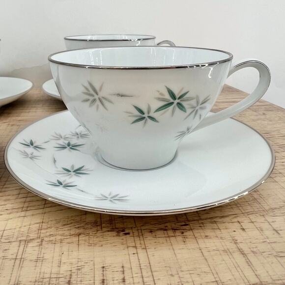 Noritake VINTAGE 60s Midori Japanese Porcelain Saucer Tea Cup Set Bamboo 6113 M2 - Picture 2 of 14